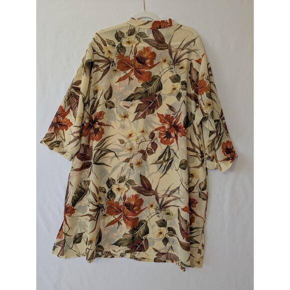 Susan Garver Brown Tan Floral Button-up Hawaiian Shirt Sheer Gauze Light‎ Sz 2X - Picture 2 of 6